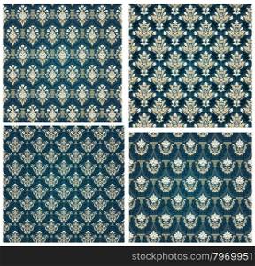 Damask Seamless Vector Pattern Set. Elegant Design in Royal Baroque Style Background Texture. Floral and Swirl Elements. Ideal for Textile Print and Wallpapers. Vector Illustration.