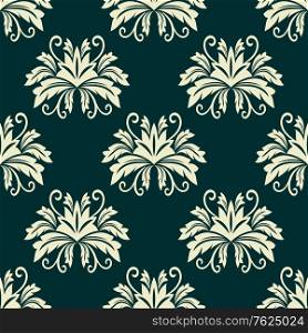 Damask style floral seamless pattern in beige color for tiles, wallpaper or fabric design in square format isolated over green background