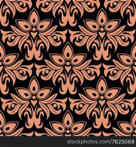 Damask style seamless pattern on black with a brown repeat floral motif suitable for wallpaper, tiles and fabric design