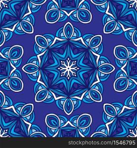 Damask vintage seamless pattern from blue and white oriental tiles, ornaments. Can be used for wallpaper, backgrounds, decoration for your design, ceramic, page fill and more.. Decor tile texture print mosaic oriental pattern with blue ornament arabesque. Geometric blue and white ceramic design