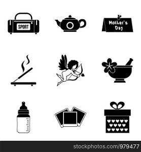 Dame welfare icons set. Simple set of 9 dame welfare vector icons for web isolated on white background. Dame welfare icons set, simple style
