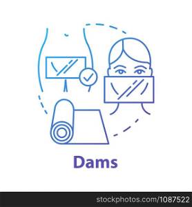 Dams blue concept icon. Female healthcare. Uterus, womb disease risk prevention. Precaution for healthy intimate relationship idea thin line illustration. Vector isolated outline drawing