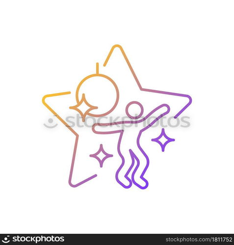 Dance competition show gradient linear vector icon. Dancer star performance. Night club event. Club music. Thin line color symbol. Modern style pictogram. Vector isolated outline drawing. Dance competition show gradient linear vector icon