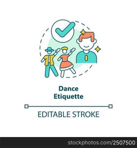 Dance etiquette concept icon. Rules and ethical code. Type of etiquette abstract idea thin line illustration. Isolated outline drawing. Editable stroke. Arial, Myriad Pro-Bold fonts used. Dance etiquette concept icon