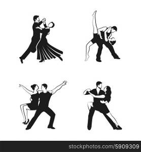 Dance icons set with black people silhouettes isolated vector illustration. Dance Icons Set