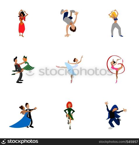 Dance styles icons set. Cartoon illustration of 9 dance styles vector icons for web. Dance styles icons set, cartoon style