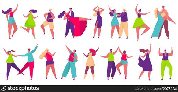 Dancer couples dance tango, people dancing and having fun. Happy characters partying and celebrating, professional dancers vector set. Man and woman practicing movements, leisure in club. Dancer couples dance tango, people dancing and having fun. Happy characters partying and celebrating, professional dancers vector set