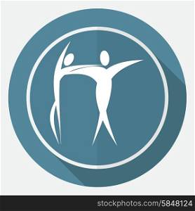 dancer icon on white circle with a long shadow