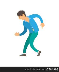 Dancer wearing suit dancing character isolated vector. Nightlife of man, male relaxing moving body on music. Person expressing himself in club dance. Dancer Wearing Suit Dancing Character Isolated