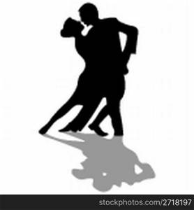 dancers black silhouettes isolated on white background, abstract vector art illustration