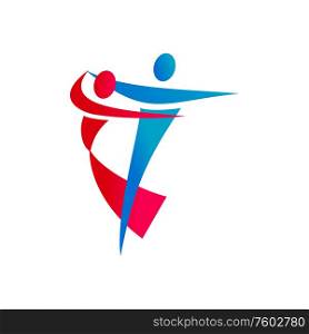 Dancing abstract people isolated silhouettes. Vector dance club logo, pair of dancers male and female. People in dance isolated dancing club logo