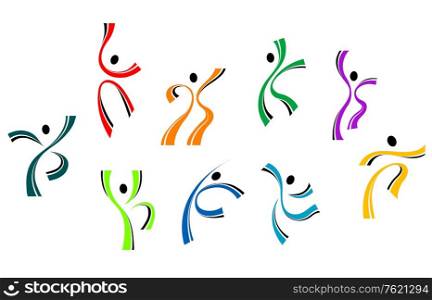 Dancing and jumping peoples symbols for entertainment or sports design