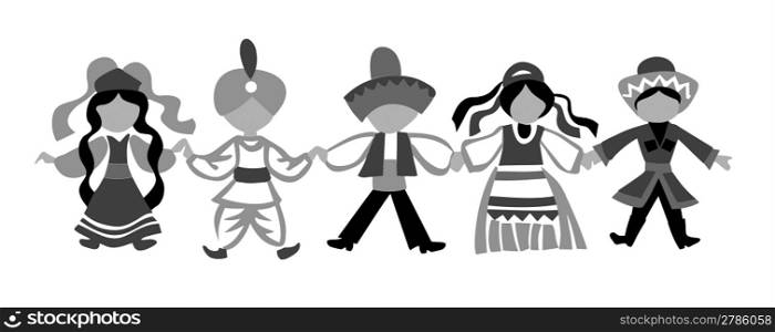 dancing children silhouette on white background, vector illustration