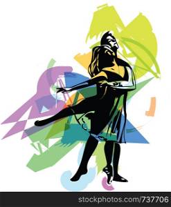 Dancing Couple, abstract lines drawing vector illustration
