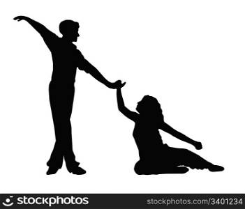Dancing Couple Boy Helping Girl to Feet Silhouette