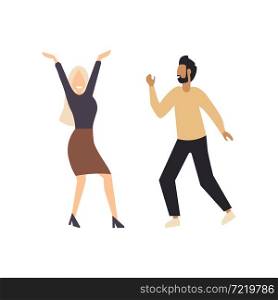 Dancing couple. Smiling young man and woman at a dance party. Lovers. Party. Flat style. Vector illustration
