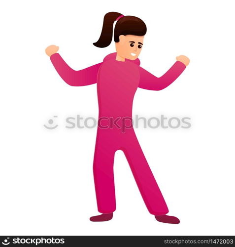 Dancing girl in pink pajama icon. Cartoon of dancing girl in pink pajama vector icon for web design isolated on white background. Dancing girl in pink pajama icon, cartoon style