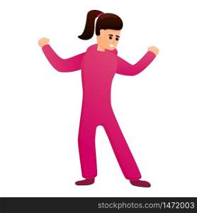Dancing girl in pink pajama icon. Cartoon of dancing girl in pink pajama vector icon for web design isolated on white background. Dancing girl in pink pajama icon, cartoon style