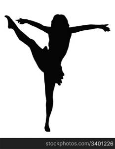 Dancing Girl with Spread Arms Giving High Kick Silhouette