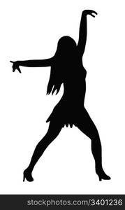 Dancing Girl with Spread Arms in Sexy Pose Silhouette