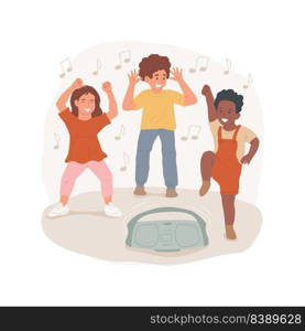 Dancing isolated cartoon vector illustration. Simple dance movement, children move with music, dancing session for kids, autism daycare center, fun physical exercise, child care vector cartoon.. Dancing isolated cartoon vector illustration.