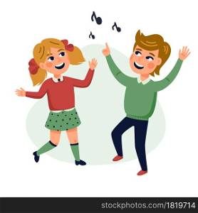 Dancing Kids, Cartoon vector illustration of happy Multicultural children. Flat style vector illustration. Dancing Kids, Cartoon vector illustration of happy Multicultural children. Flat style vector illustration.