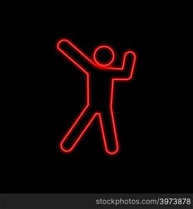 Dancing man neon sign. Bright glowing symbol on a black background. Neon style icon.