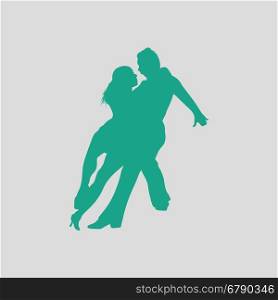 Dancing pair icon. Gray background with green. Vector illustration.