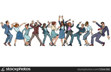 dancing people businessmen and businesswomen. Pop art retro vector illustration drawing. dancing people businessmen and businesswomen