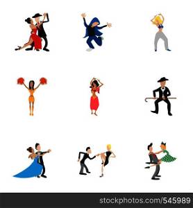 Dancing people icons set. Cartoon illustration of 9 dancing people vector icons for web. Dancing people icons set, cartoon style