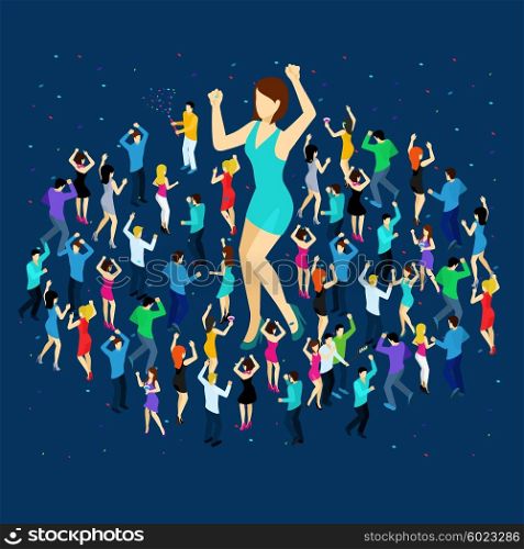 Dancing People Isometric Concept . Dancing people isometric concept with men and women on blue background vector illustration