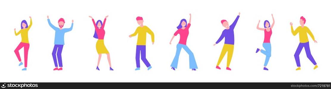 Dancing people. Party. Group of people at a dance party. Smiling dancing young people. Flat style. Vector illustration