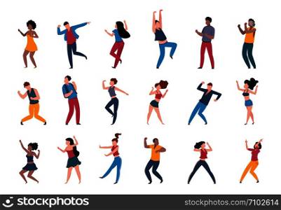 Dancing people. Trendy party cartoon crowd, modern young dancing characters, friends couples and happy persons. Vector illustrations club party dance. Dancing people. Trendy party cartoon crowd, modern young dancing characters, friends couples and happy persons. Vector club party