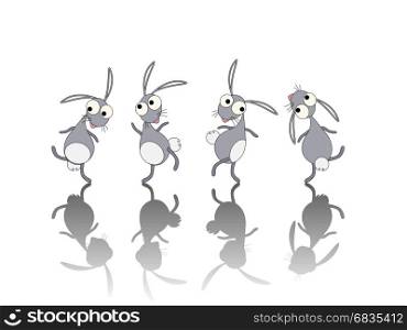 Dancing rabbits cartoon set over white background