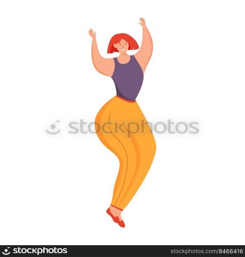 Dancing redhead woman semi flat color vector character. Party. Posing figure. Full body person on white. Good mood simple cartoon style illustration for web graphic design and animation. Dancing redhead woman semi flat color vector character