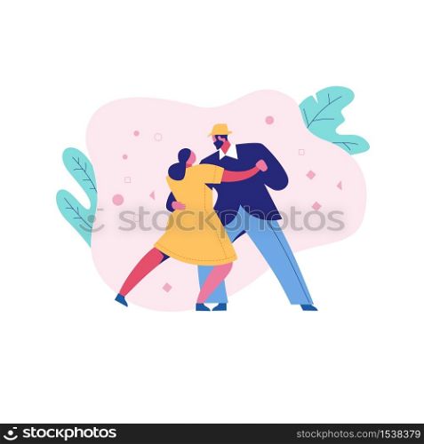 Dancing romantic couple woman and man outdoors. Beautiful couple dance tango on the nature.. Dancing romantic couple woman and man outdoors.