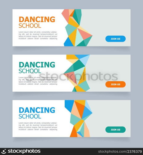 Dancing school classes promotion web banner design template. Vector flyer with text space. Advertising placard with customized copyspace. Printable poster for advertising. Tahoma font used. Dancing school classes promotion web banner design template