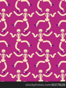 Dancing skeleton seamless pattern. Hell background. underworld ornament. 