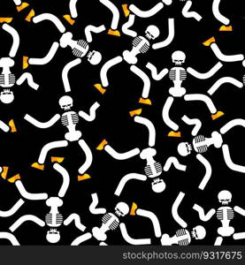 Dancing skeleton seamless pattern. Hell background. underworld ornament.
