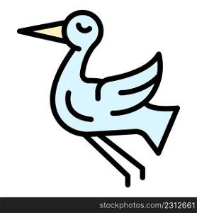 Dancing stork icon. Outline dancing stork vector icon color flat isolated. Dancing stork icon color outline vector