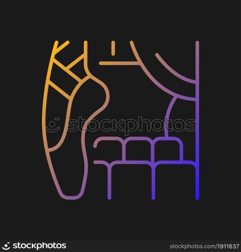 Dancing talent gradient vector icon for dark theme. Gifted dancer. Choreography performance. Hobby and entertainment. Thin line color symbol. Modern style pictogram. Vector isolated outline drawing. Dancing talent gradient vector icon for dark theme
