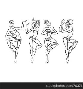 Dancing woman in ethnic style.. Beautiful Indian dancers. Ethnic dance. Dancing silhouettes Vector illustration
