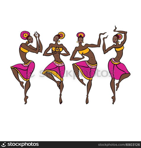 Dancing woman in ethnic style.. Dancing woman in ethnic style. Beautiful asian dancer. Ethno dance silhouettes. Vector Illustration