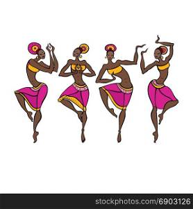 Dancing woman in ethnic style.. Dancing woman in ethnic style. Beautiful asian dancer. Ethno dance silhouettes. Vector Illustration