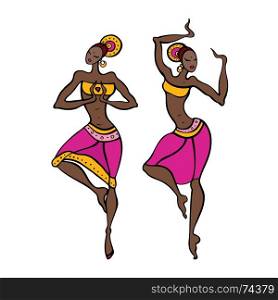Dancing woman in ethnic style.. Dancing woman in ethnic style. Beautiful asian dancer. Ethno dance silhouettes. Vector Illustration