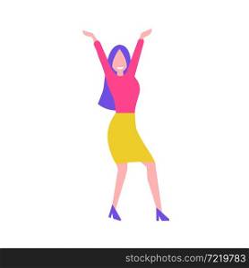 Dancing young girl. Party. Smiling woman at a dance party. Flat style. Vector illustration