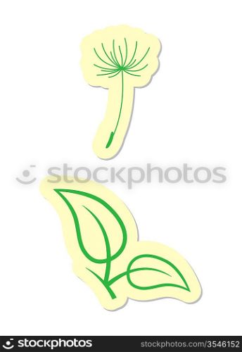 Dandelion and Leaf Icons Isolated onWhite