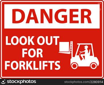 Danger 2-Way Look Out For Forklifts Sign On White Background
