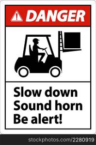 Danger 2-Way Slow Down Sound Horn Sign On White Background