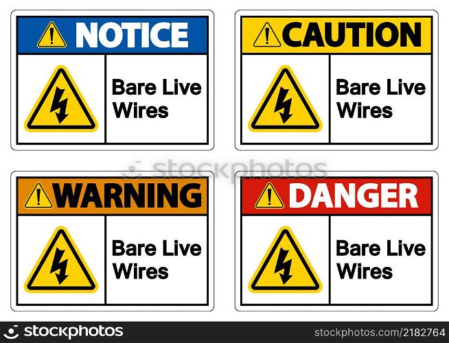 Danger Bare live Wires Sign On White Background